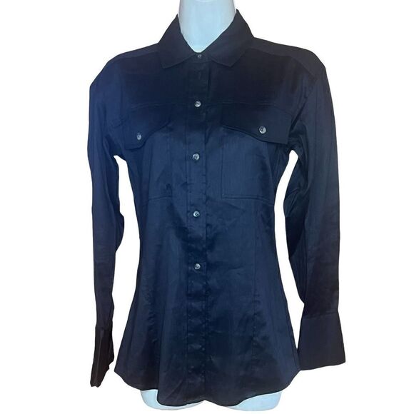 Frame Arie Linen-Blend Shirt in Black NWT Size XS - Picture 5 of 10